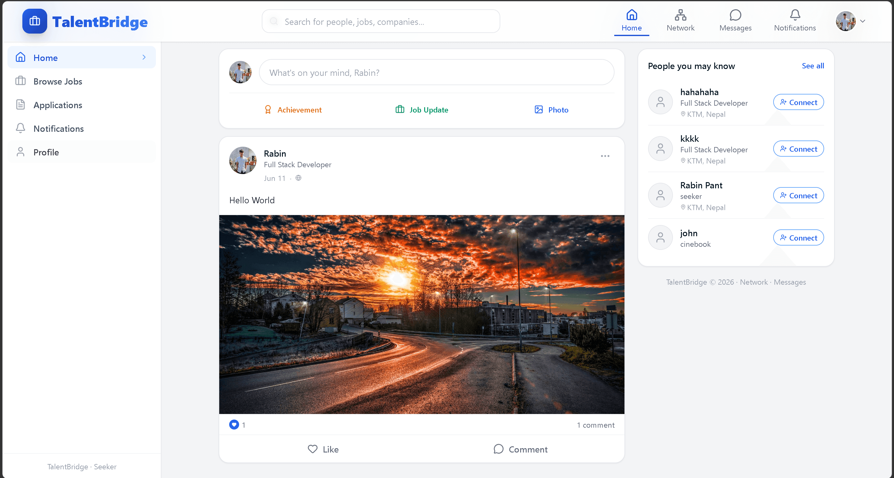 TalentBridge application interface