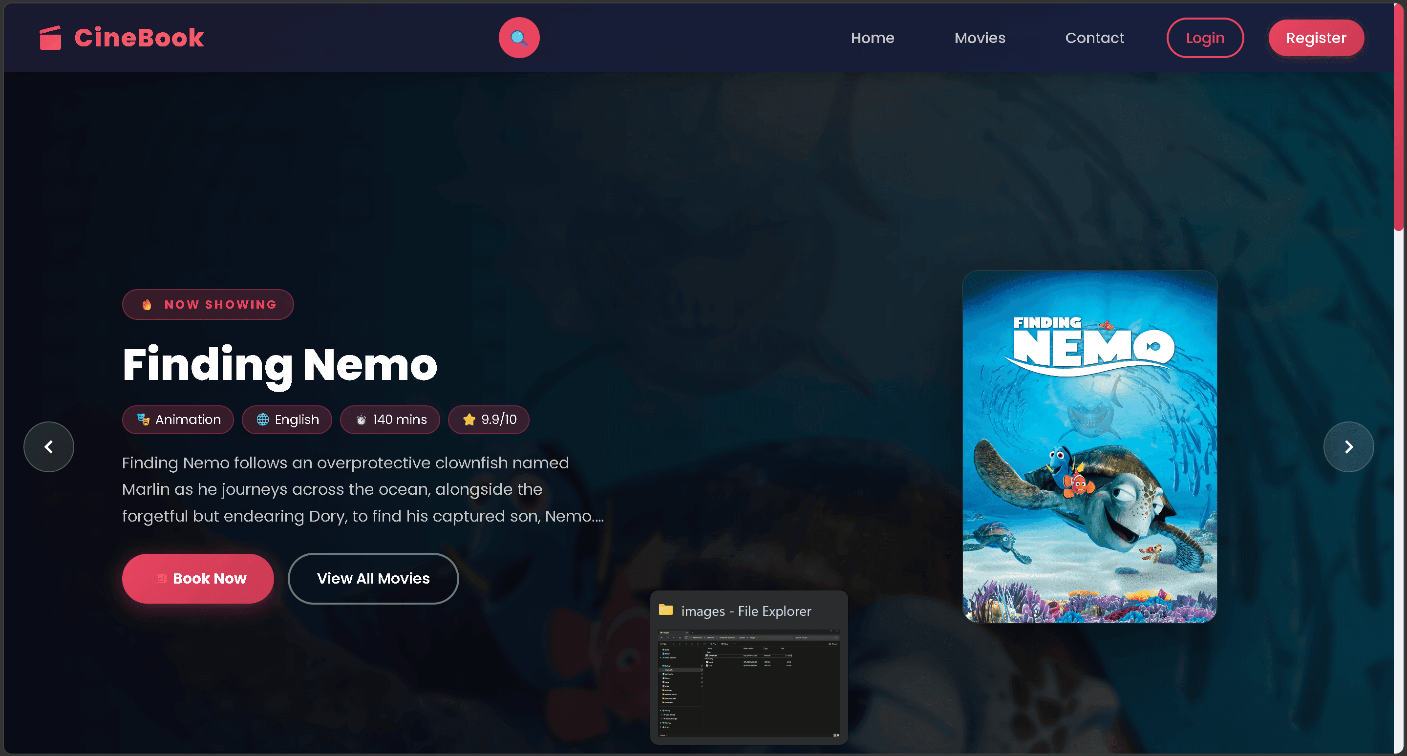 CineBook application interface