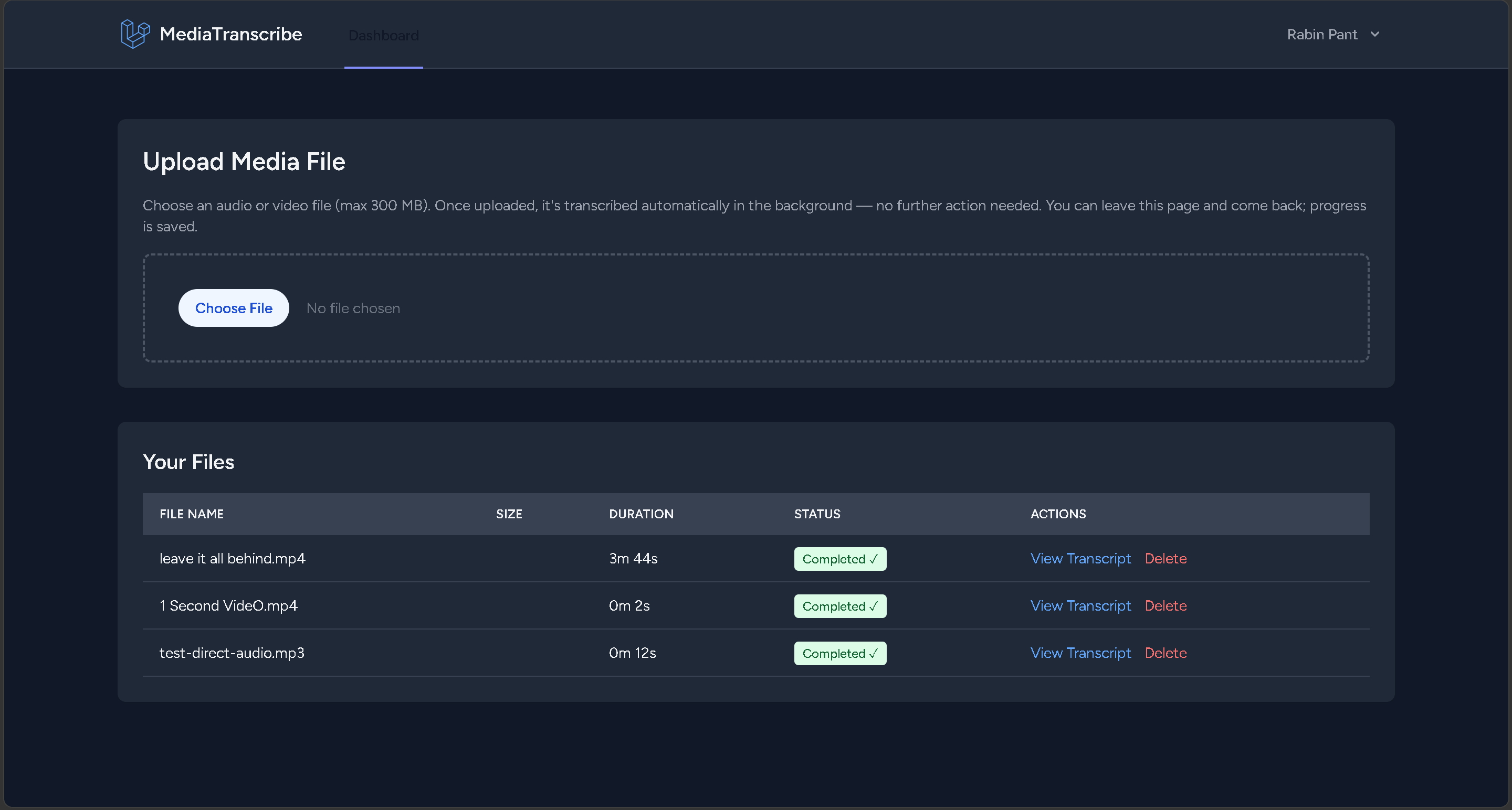 MediaTranscribe application interface